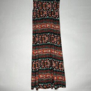 MOSSIMO SUPPLY CO ORANGE TEAL MULTI FOLD OVER WAIST SLIP ON MAXI SKIRT XS TRIBAL